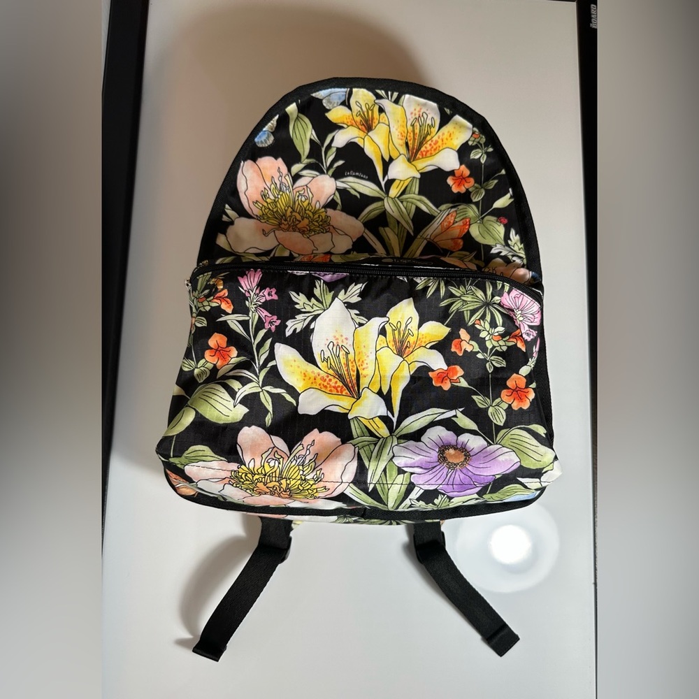 Lesportsac Backpack Black With Flowers